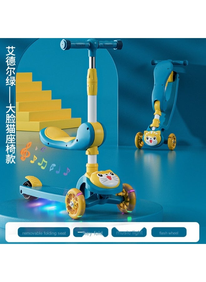 Children's Scooter Can Sit And Ride Led Light Flashing Wheel Adjustable Height Foldable Scooter Outdoor Activities For Boys Girls