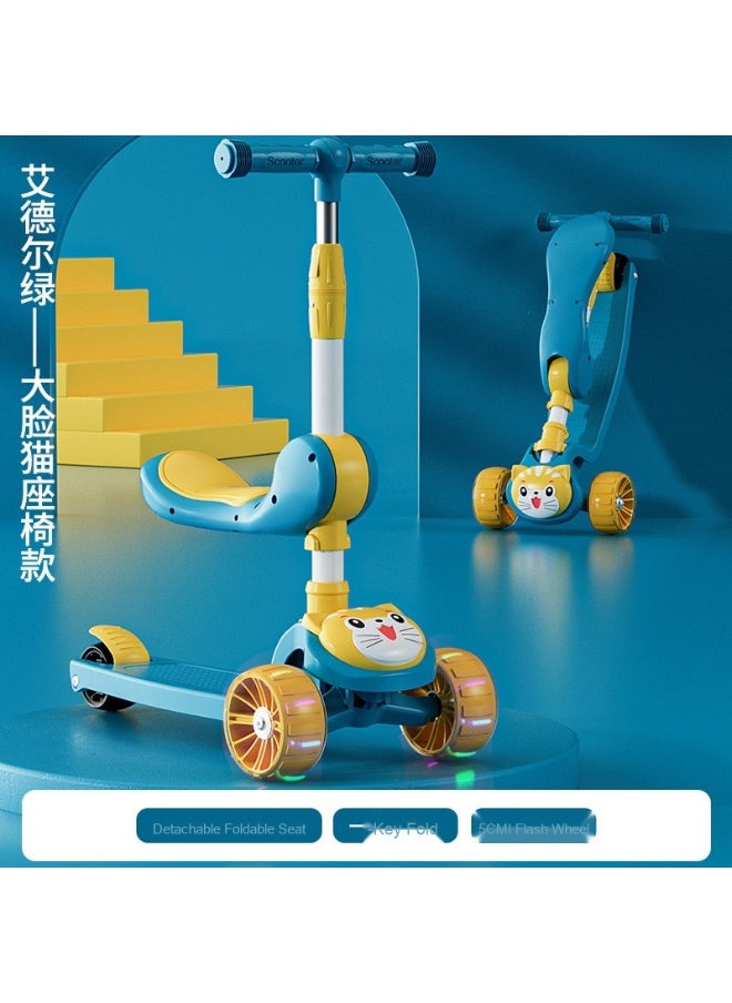 Children's Scooter Can Sit And Ride Led Light Flashing Wheel Adjustable Height Foldable Scooter Outdoor Activities For Boys Girls