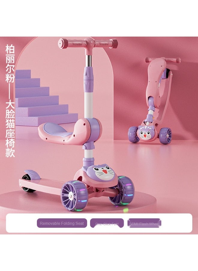 Children's Scooter Can Sit And Ride Led Light Flashing Wheel Adjustable Height Foldable Scooter Outdoor Activities For Boys Girls