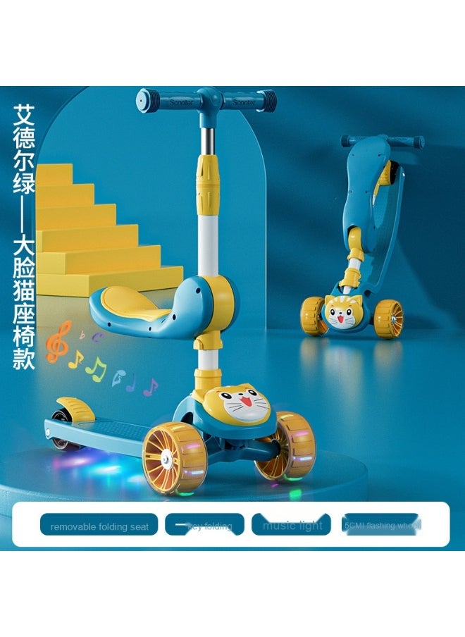 Children's Scooter Can Sit And Ride Led Light Flashing Wheel Adjustable Height Foldable Scooter Outdoor Activities For Boys Girls