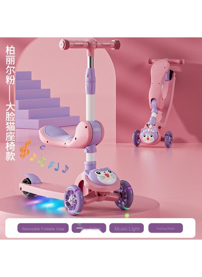 Children's Scooter Can Sit And Ride Led Light Flashing Wheel Adjustable Height Foldable Scooter Outdoor Activities For Boys Girls