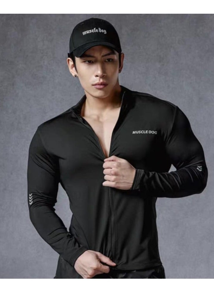 Men's Compression Sport Full Zip T-Shirt, Long Sleeve Gym Running Fitness Top, Tight Sportswear for Hiking, Rashguard Sweatshirt