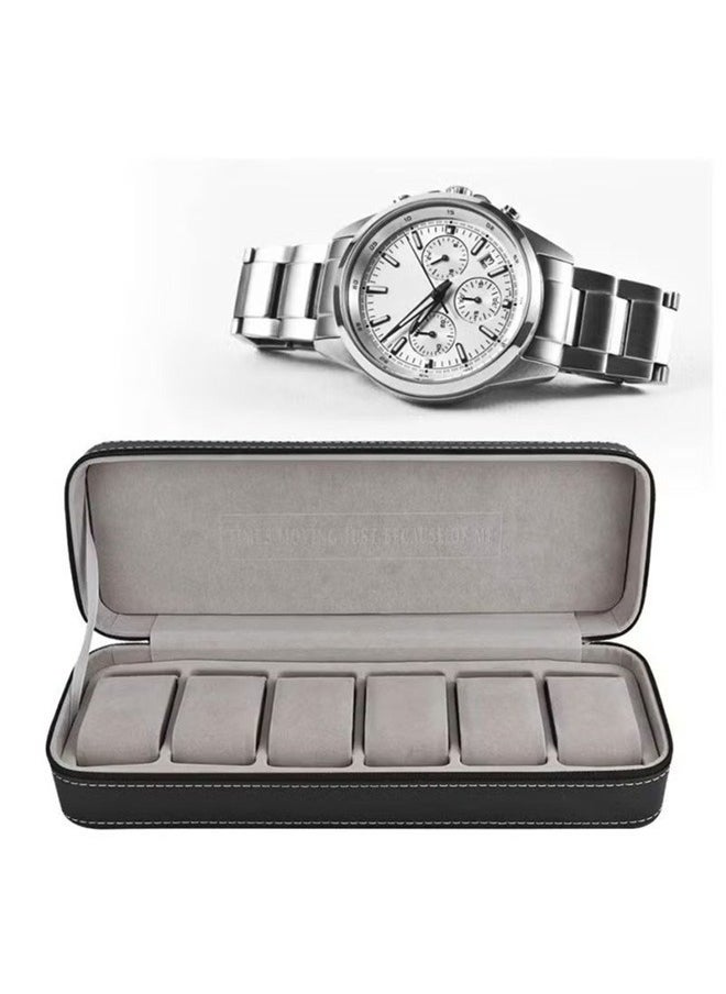 6 Slot Portable Zipper Watch Box PU Leather Watch Box