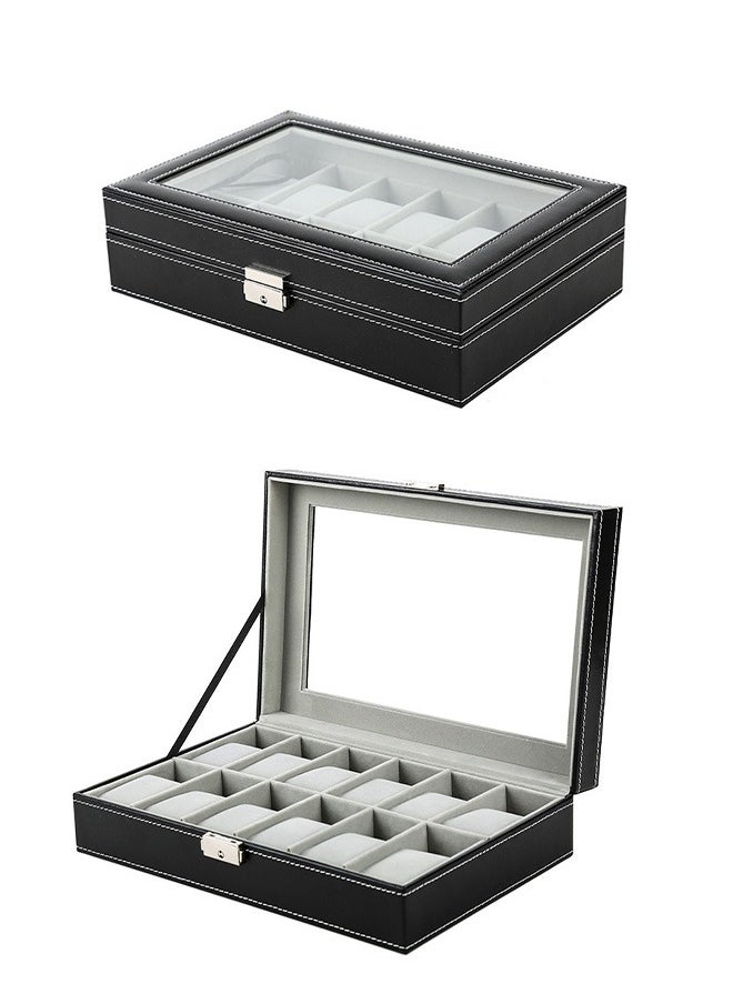 12 Grid Travel Watch Box, High-End Watch Leather Box, Pu Leather Portable Watch Box, Transparent Window Storage Display Box
