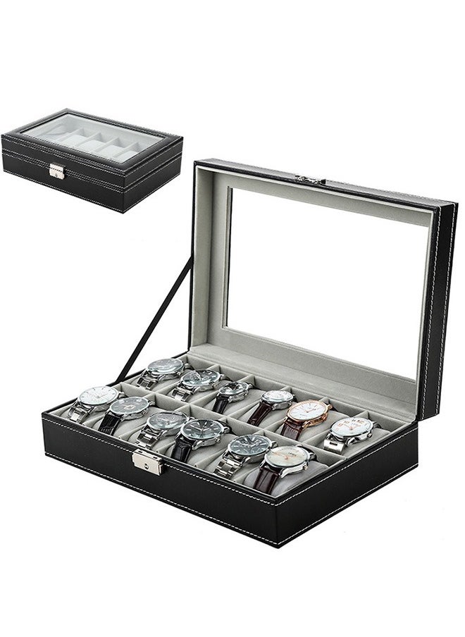 12 Grid Travel Watch Box, High-End Watch Leather Box, Pu Leather Portable Watch Box, Transparent Window Storage Display Box