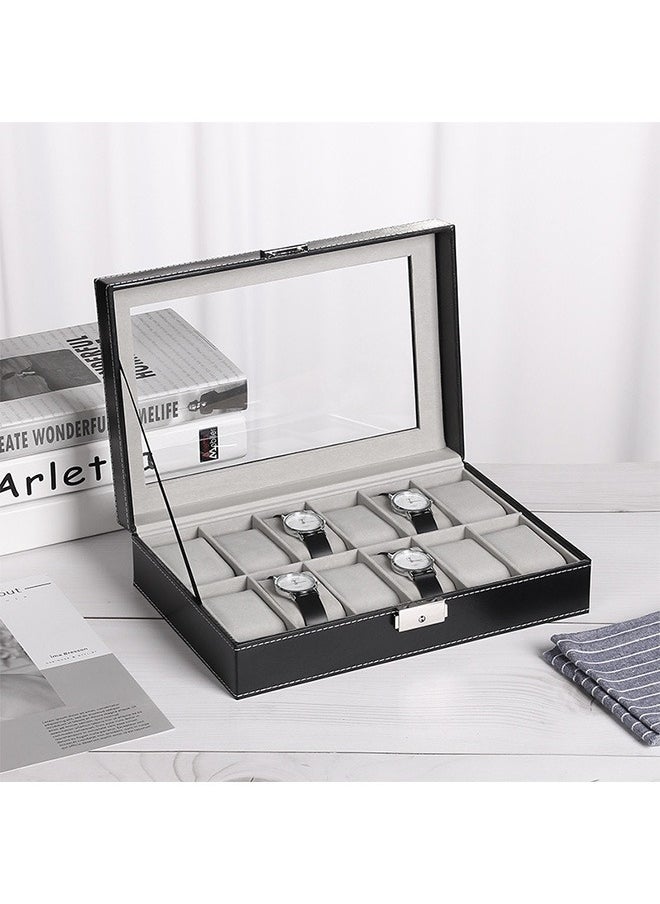12 Grid Travel Watch Box, High-End Watch Leather Box, Pu Leather Portable Watch Box, Transparent Window Storage Display Box