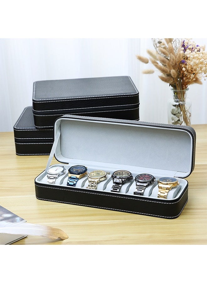6 Grid Pu Leather Watch Box, Portable Zipper Watch Case, Travel Watch Bag