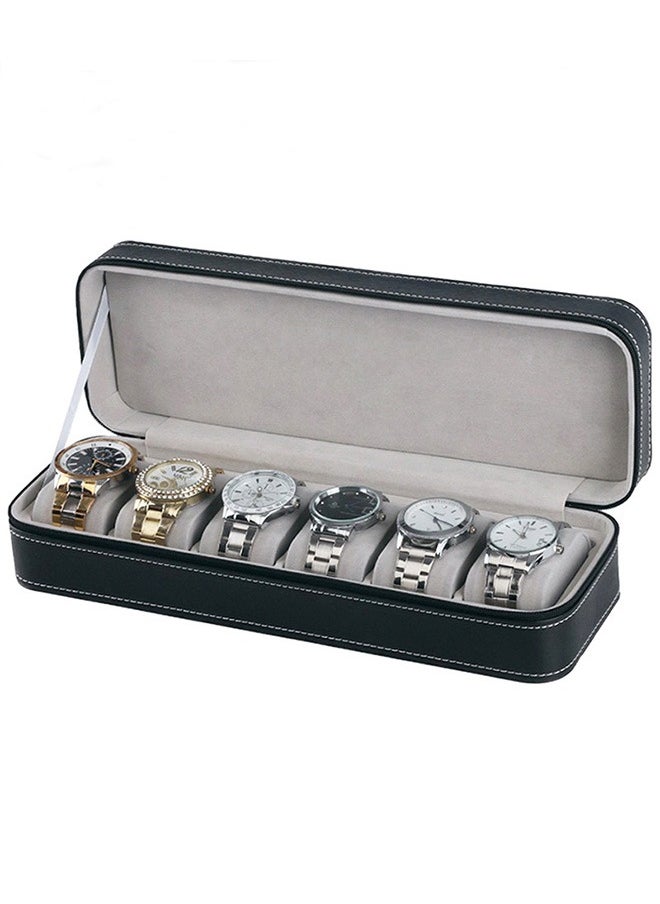 6 Grid Pu Leather Watch Box, Portable Zipper Watch Case, Travel Watch Bag