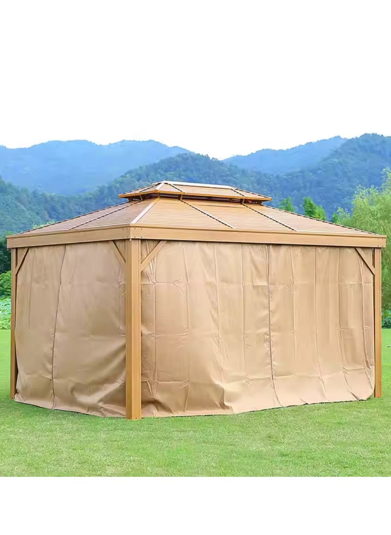 Swin Wooden Color Double Roof Gazebo – Premium Aluminum Frame with Mosquito Net & Curtains