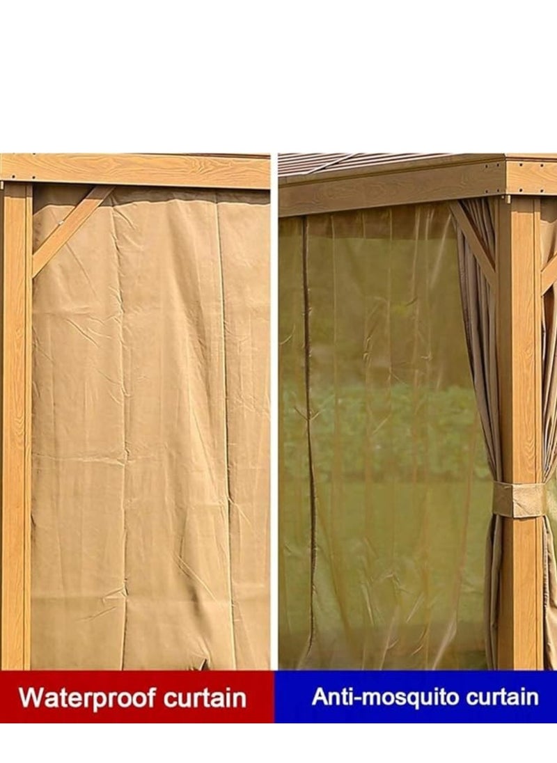 Swin Wooden Color Double Roof Gazebo – Premium Aluminum Frame with Mosquito Net & Curtains