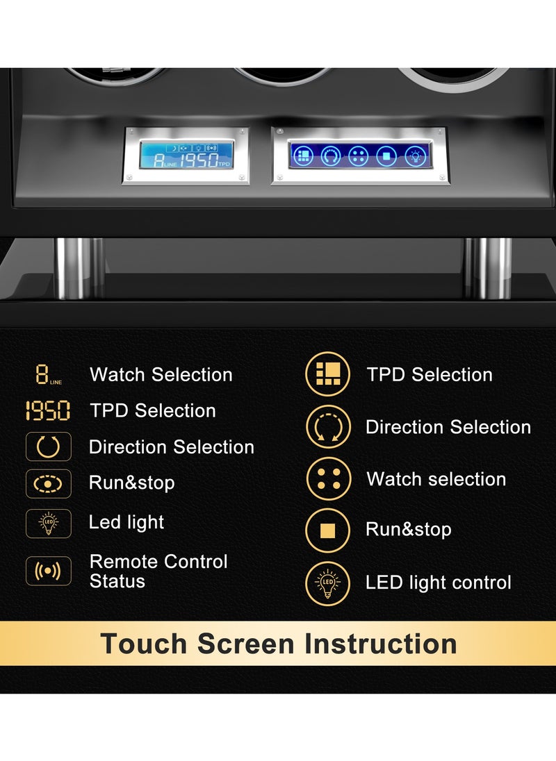 Fingerprint Lock Watch Winder 12 Automatic Winder With LCD Touch Screen, Blue LED Light, 5TPD, 3 Rotation modes, Remote Control, Adjustable Watch Cuff and Super Quiet Motor for watch enthusiasts