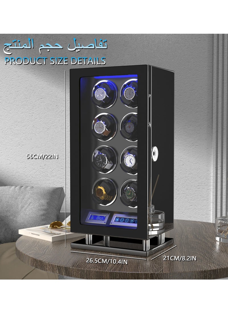 DUKWIN Fingerprint Lock Watch Winder 8 Automatic Winder With Blue LED Illumination, 5TPD, LCD Touch Screen, Adjustable Watch Pillow, Remote Control and Super Quiet Motor For Automatic Watch Lover