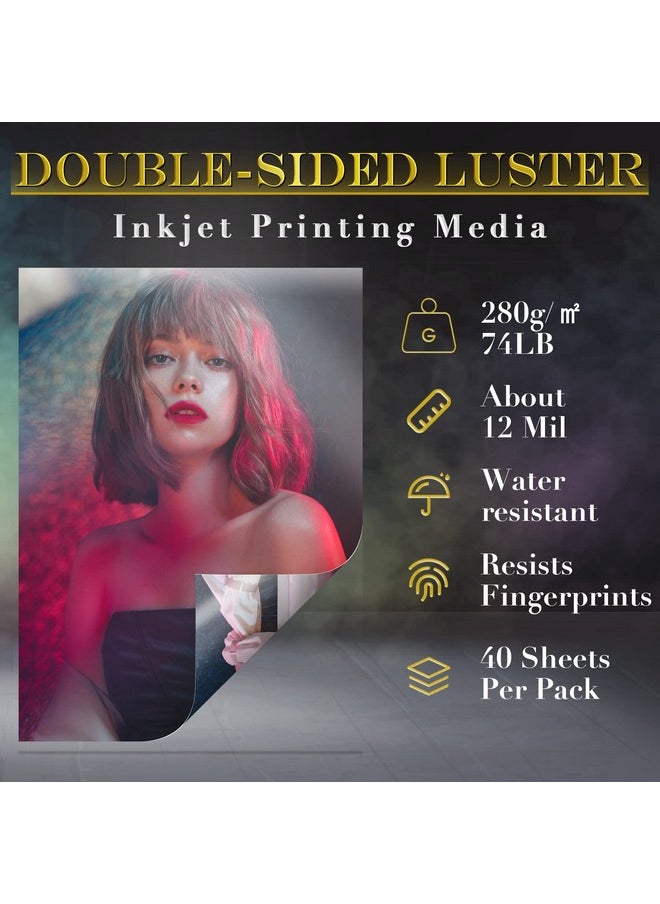 Premium Double Sided Photo Paper Luster 8.5 X 11 Inch 74Lb For Inkjet Printers 40 Sheets