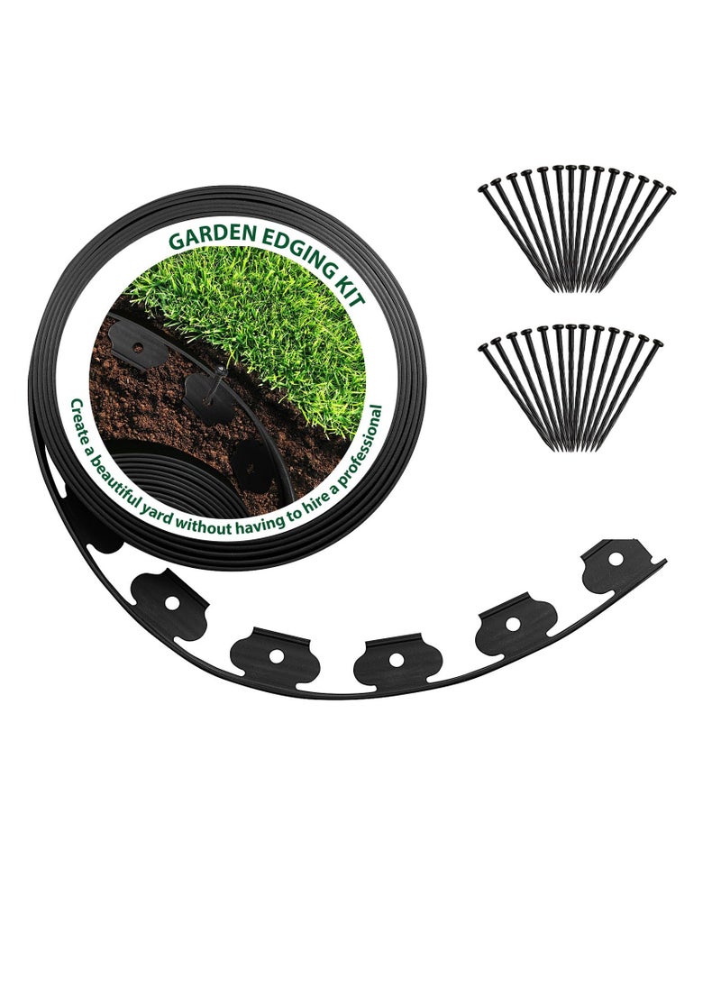 30FT Landscape Edging Border Kit No Dig Garden Edging Border Paver Edging 2 Inch Tall Border Lawn Edging Roll for Landscaping Lawn Flower Beds Grass Yard with 27 Anchoring Spikes Black