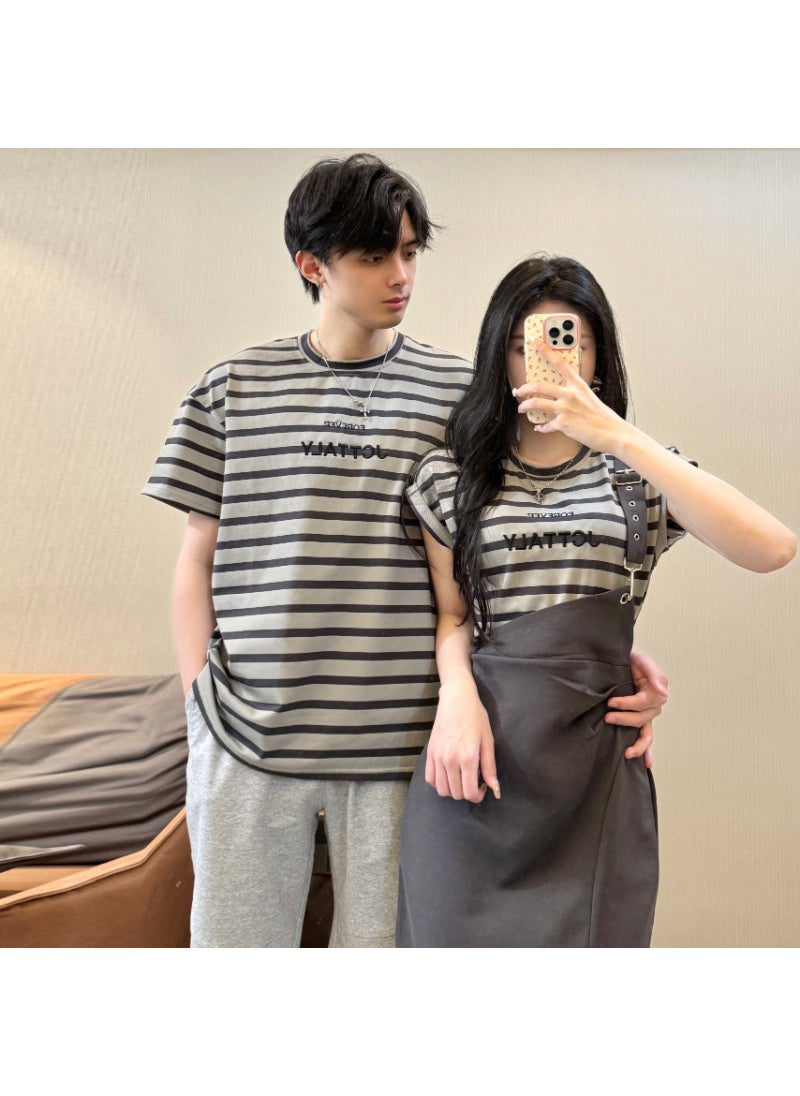 Summer 2024 Striped Couple Tees  Dress Set Men's Pants