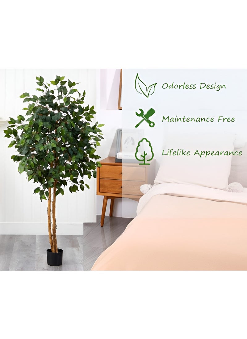 Essentials 360® Artificial Ficus Tree 160cm Tall Fake Plant Faux Tree with Moss Grass & Pot Realistic Leaves & Natural Trunk for Home Office Garden Living Room Indoor Outdoor Decor artificial plant