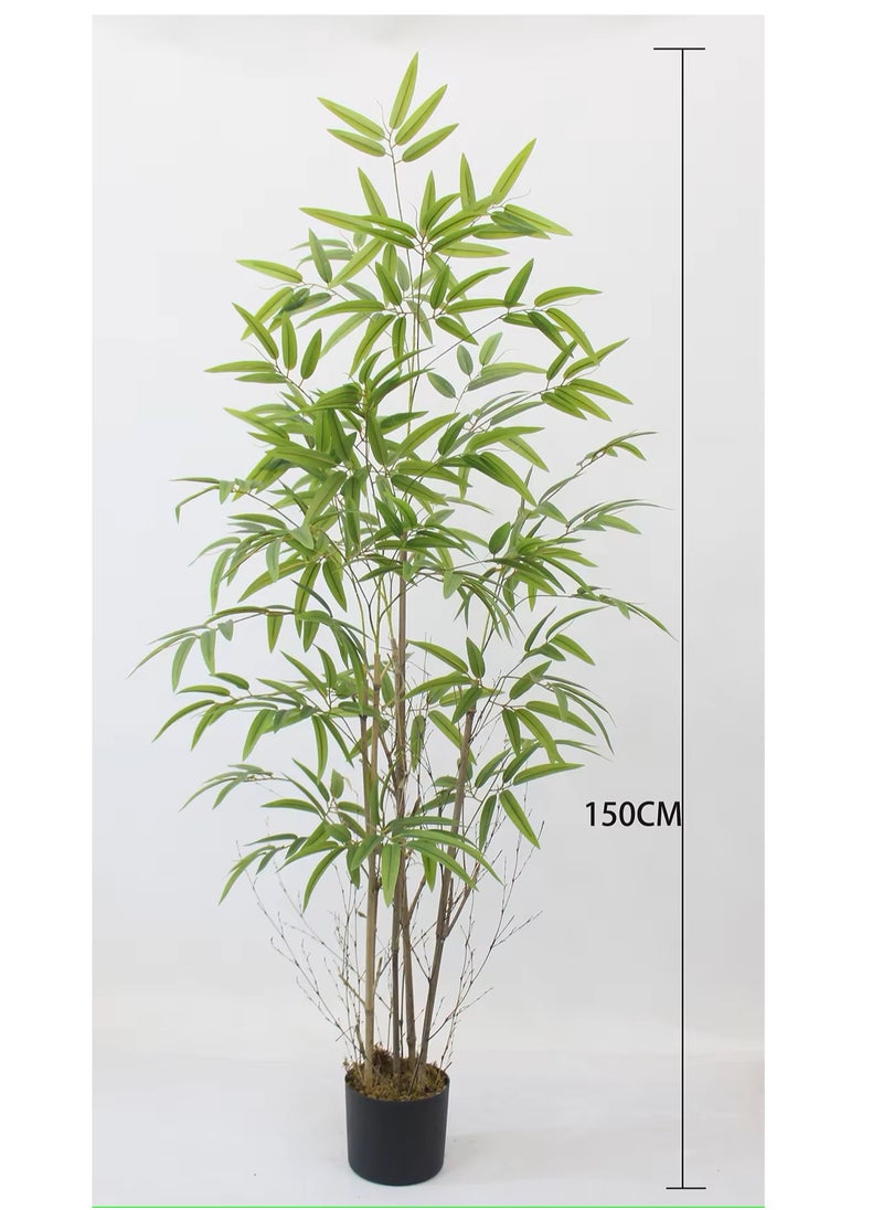 ESSENTIALS 360® Artificial Bamboo Tree Realistic Plants 150cm Fake Decorative Trees Faux Potted Modern Tree with Lifelike Bamboo Leaves and Branches in Pot for Home Office