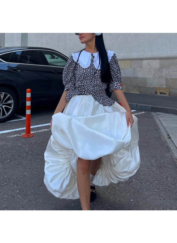 European and American-style 2023 Spring New Balloon Dress Fashion Casual Simple Solid Color All-match High Waist Puffy Skirt Skirt