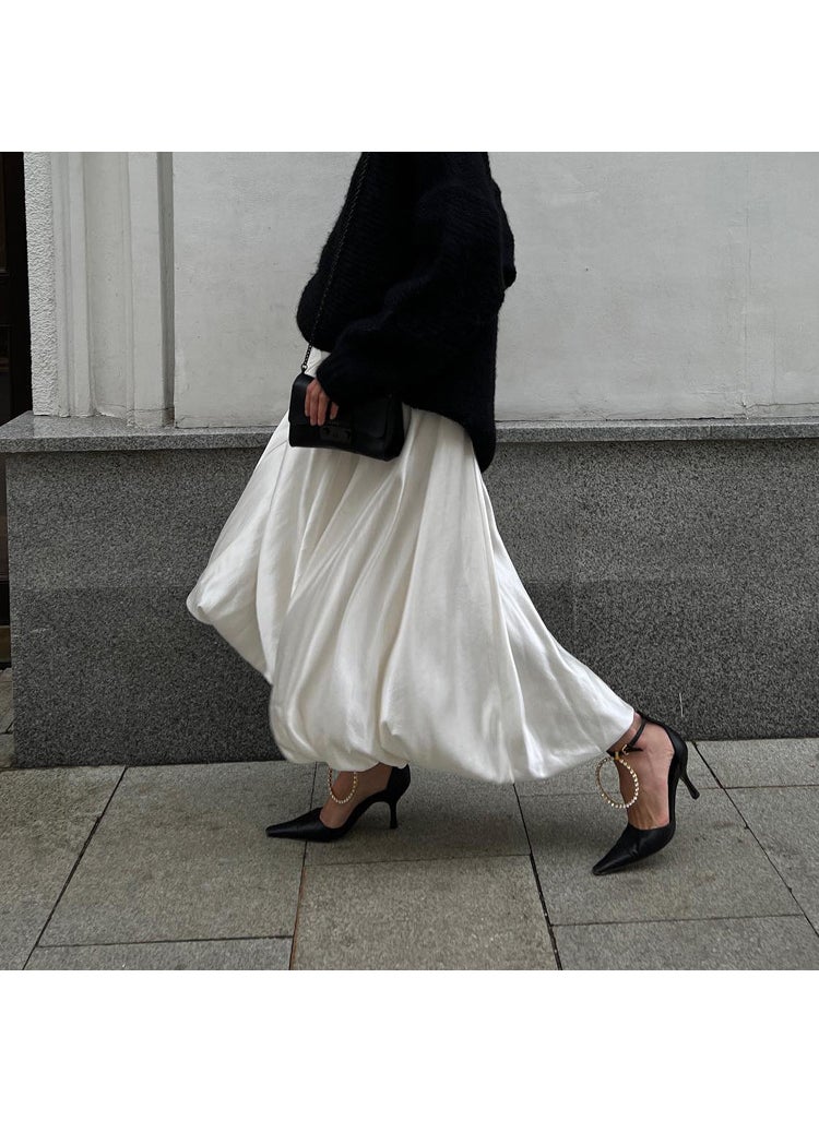 European and American-style 2023 Spring New Balloon Dress Fashion Casual Simple Solid Color All-match High Waist Puffy Skirt Skirt