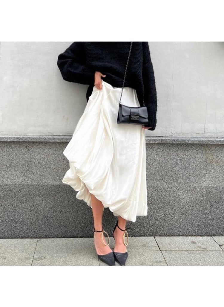 European and American-style 2023 Spring New Balloon Dress Fashion Casual Simple Solid Color All-match High Waist Puffy Skirt Skirt