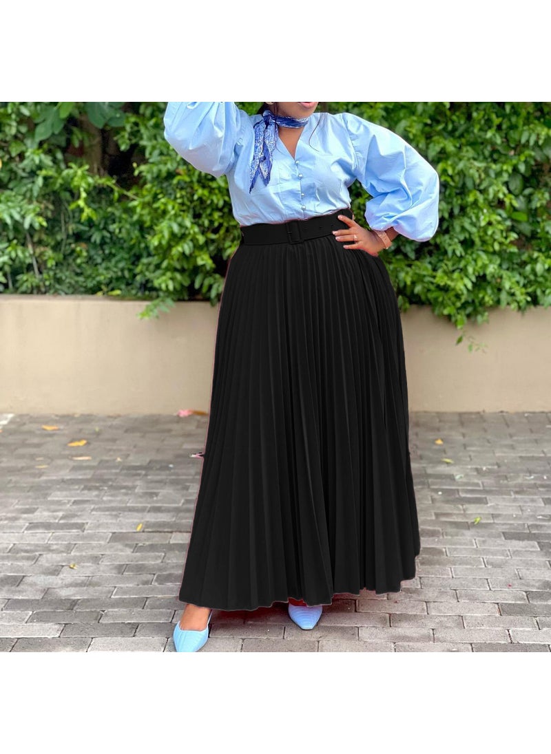 C8499P Spot with Belt European and American Women's Elegant Elegant Pleated Personality Large Skirt Skirt Foreign Trade Skirt