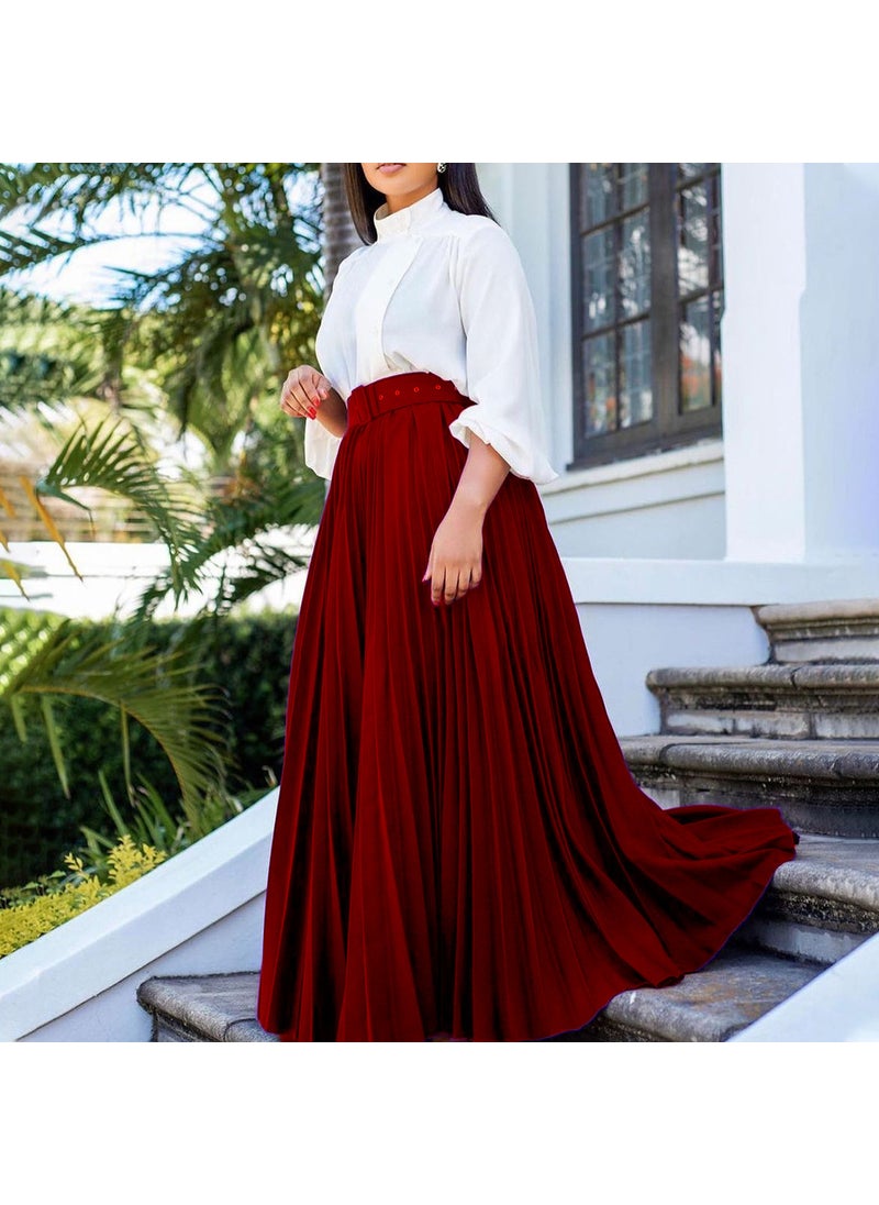 C8499P Spot with Belt European and American Women's Elegant Elegant Pleated Personality Large Skirt Skirt Foreign Trade Skirt