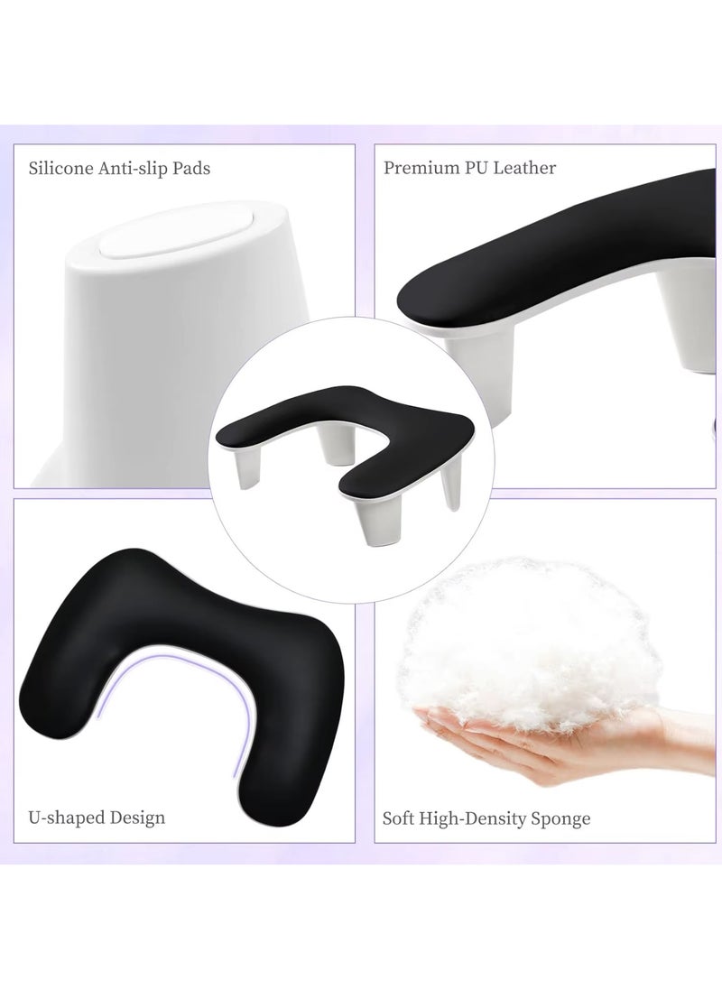 Nail Arm Rest for Nails Tech U Shaped - Black Nail Arm Rest Comfortable Manicure Nail Hand Rest Pillow Cushion, PU Leather Nail Armrest Stand for Acrylic Nail Art-Tech, Quick Installation