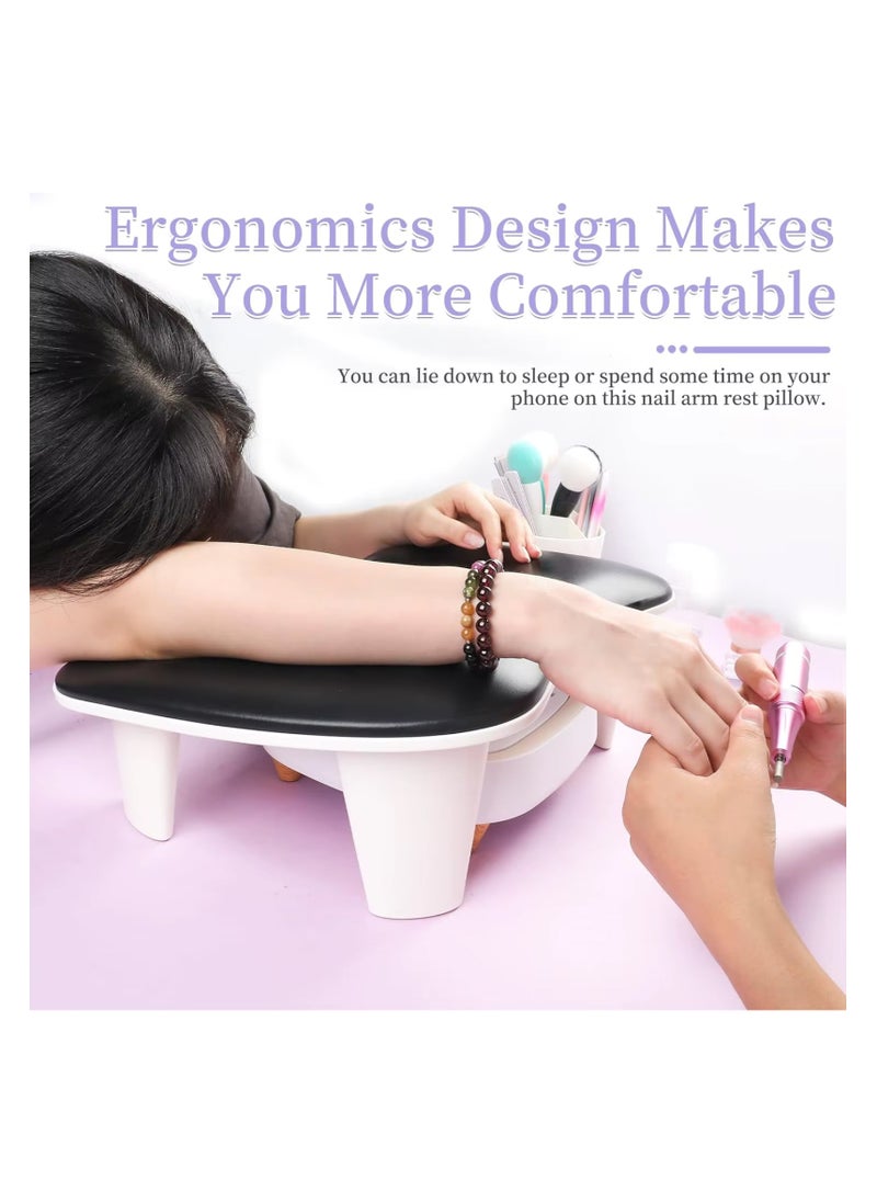 Nail Arm Rest for Nails Tech U Shaped - Black Nail Arm Rest Comfortable Manicure Nail Hand Rest Pillow Cushion, PU Leather Nail Armrest Stand for Acrylic Nail Art-Tech, Quick Installation