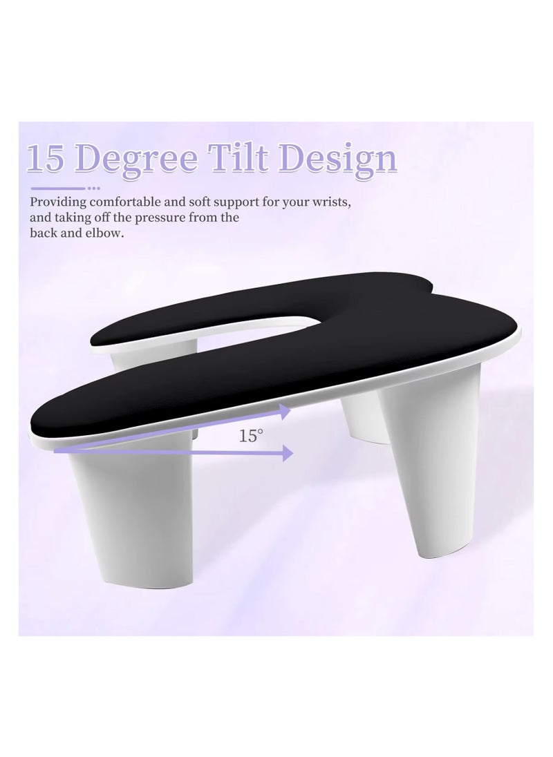 Nail Arm Rest for Nails Tech U Shaped - Black Nail Arm Rest Comfortable Manicure Nail Hand Rest Pillow Cushion, PU Leather Nail Armrest Stand for Acrylic Nail Art-Tech, Quick Installation