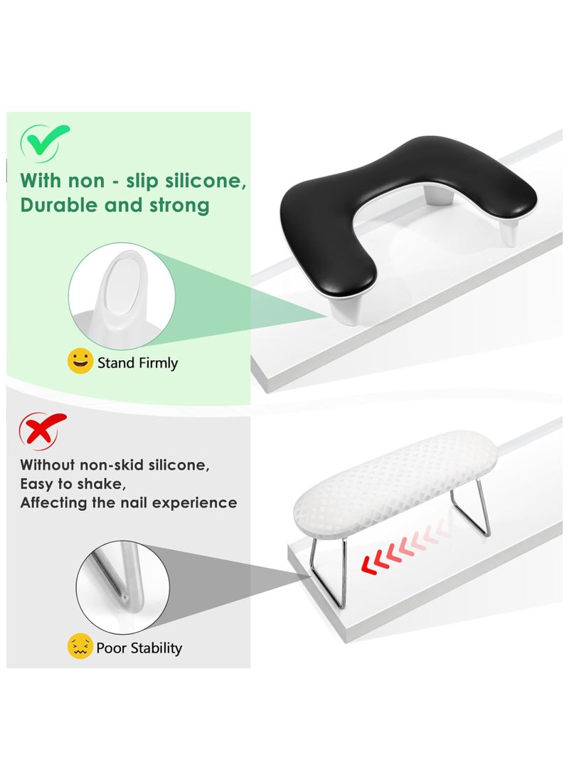 Nail Arm Rest for Nails Tech U Shaped - Black Nail Arm Rest Comfortable Manicure Nail Hand Rest Pillow Cushion, PU Leather Nail Armrest Stand for Acrylic Nail Art-Tech, Quick Installation