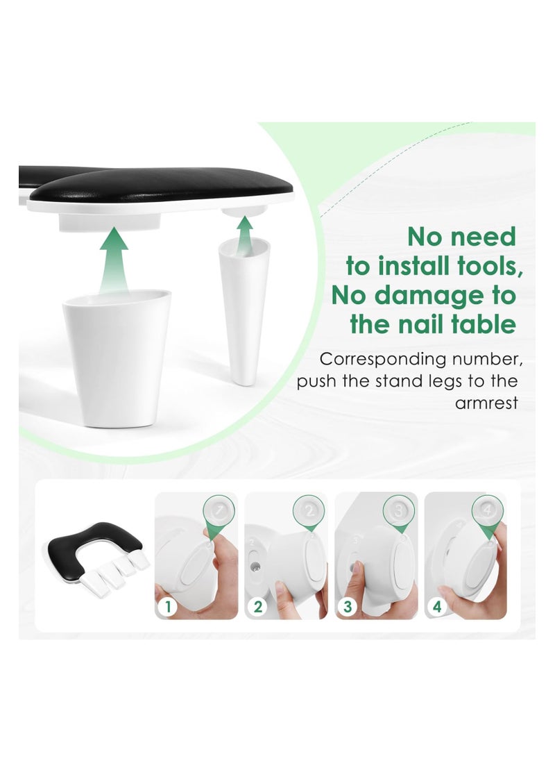 Nail Arm Rest for Nails Tech U Shaped - Black Nail Arm Rest Comfortable Manicure Nail Hand Rest Pillow Cushion, PU Leather Nail Armrest Stand for Acrylic Nail Art-Tech, Quick Installation