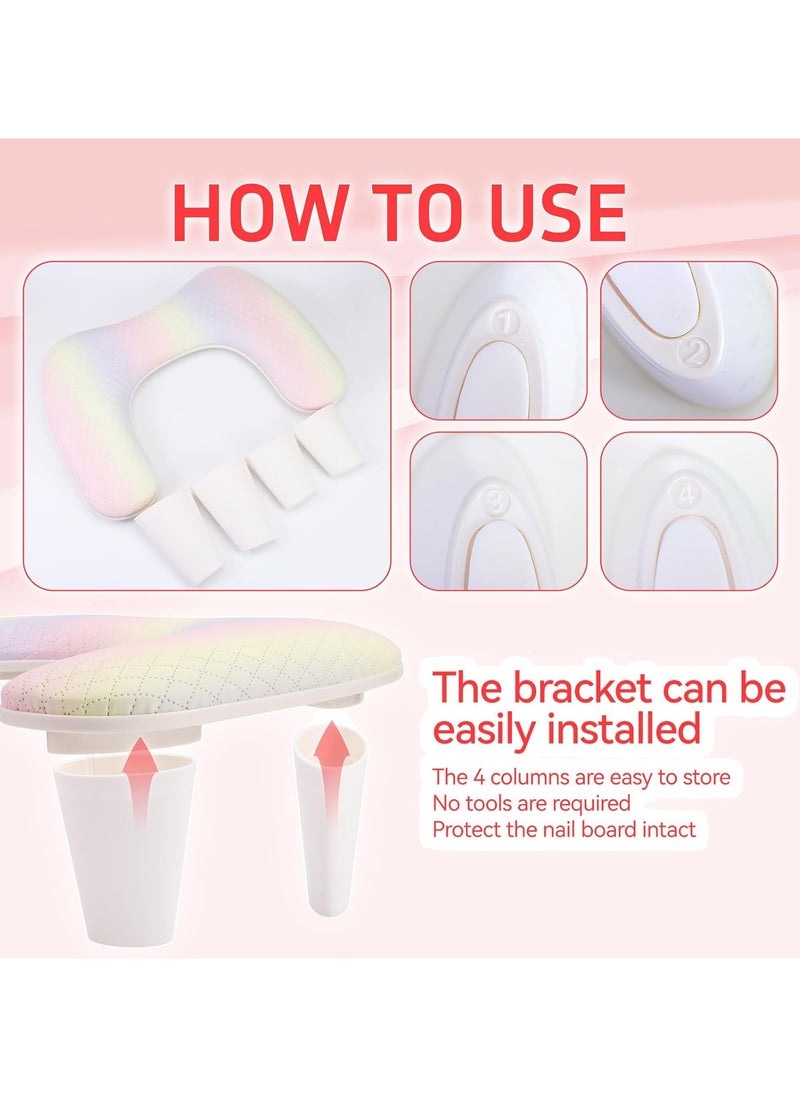 Nail Arm Rest for Nails Tech U Shaped - Unicorn Shade Nail Arm Rest Comfortable Manicure Nail Hand Rest Pillow Cushion, PU Leather Nail Armrest Stand for Acrylic Nail Art Tech, Quick Installation