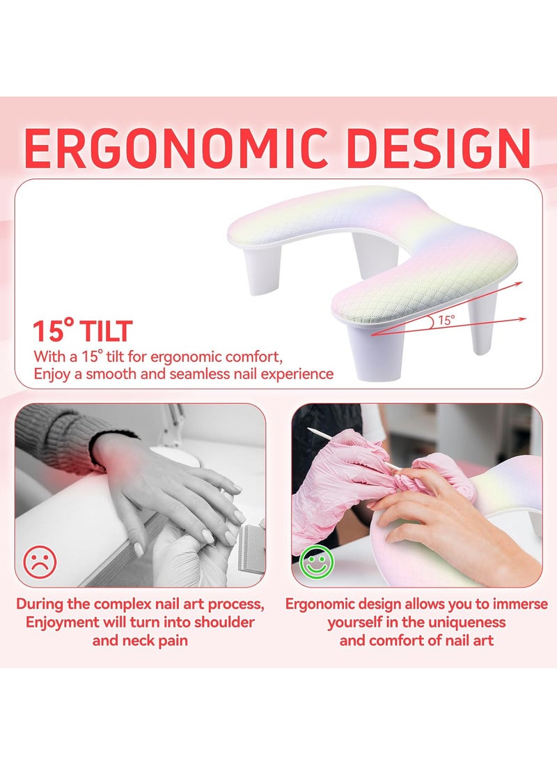 Nail Arm Rest for Nails Tech U Shaped - Unicorn Shade Nail Arm Rest Comfortable Manicure Nail Hand Rest Pillow Cushion, PU Leather Nail Armrest Stand for Acrylic Nail Art Tech, Quick Installation