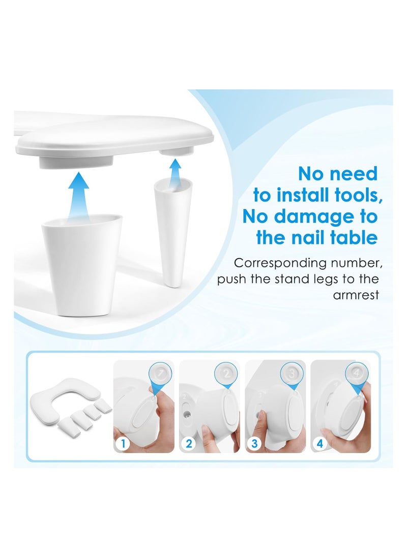 Nail Arm Rest for Nails Tech, White U Shaped - Comfortable Manicure Nail Hand Rest Pillow Cushion, PU Leather Nail Armrest Stand for Acrylic Nail Art Tech, Quick Installation Nail Arm Rest