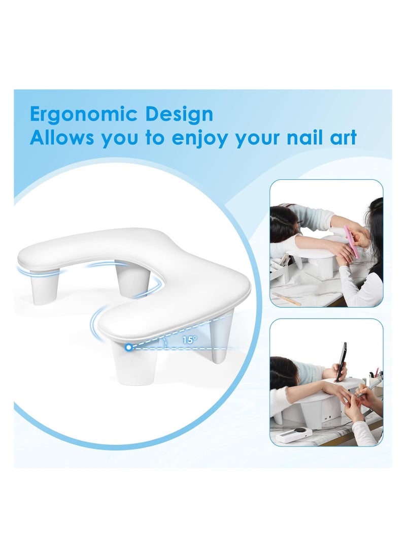 Nail Arm Rest for Nails Tech, White U Shaped - Comfortable Manicure Nail Hand Rest Pillow Cushion, PU Leather Nail Armrest Stand for Acrylic Nail Art Tech, Quick Installation Nail Arm Rest