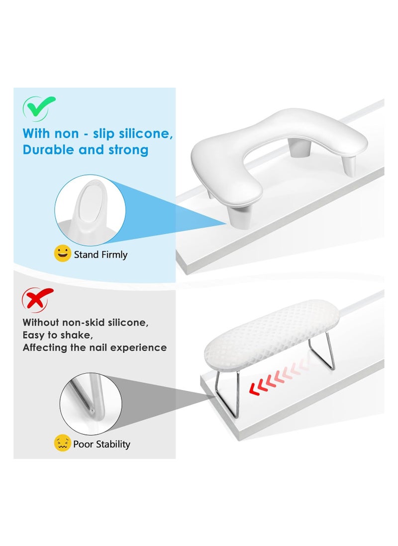 Nail Arm Rest for Nails Tech, White U Shaped - Comfortable Manicure Nail Hand Rest Pillow Cushion, PU Leather Nail Armrest Stand for Acrylic Nail Art Tech, Quick Installation Nail Arm Rest