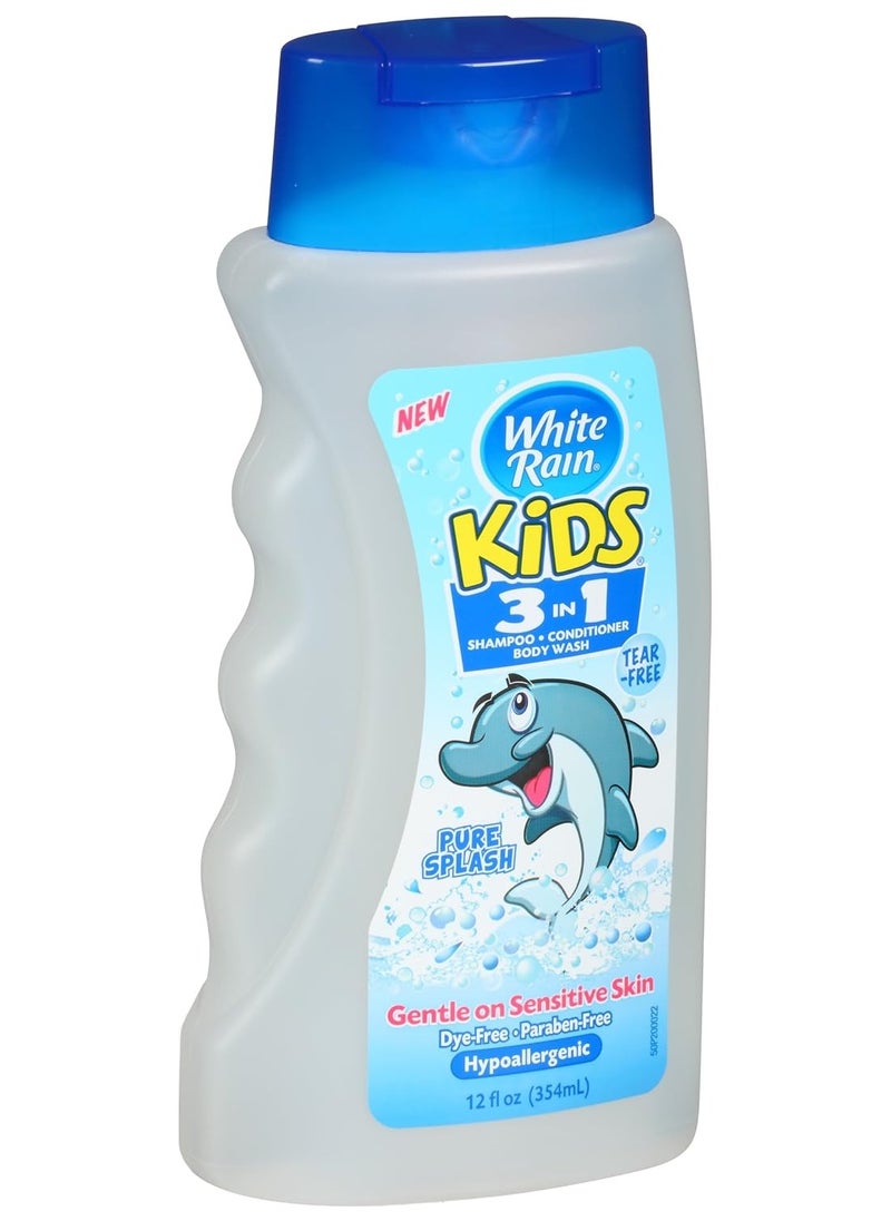 White Rain Kids Pure Splash 3 In Allergenic Shampoo Conditioner Body Wash, Multi, 12 Fl Oz (900089)