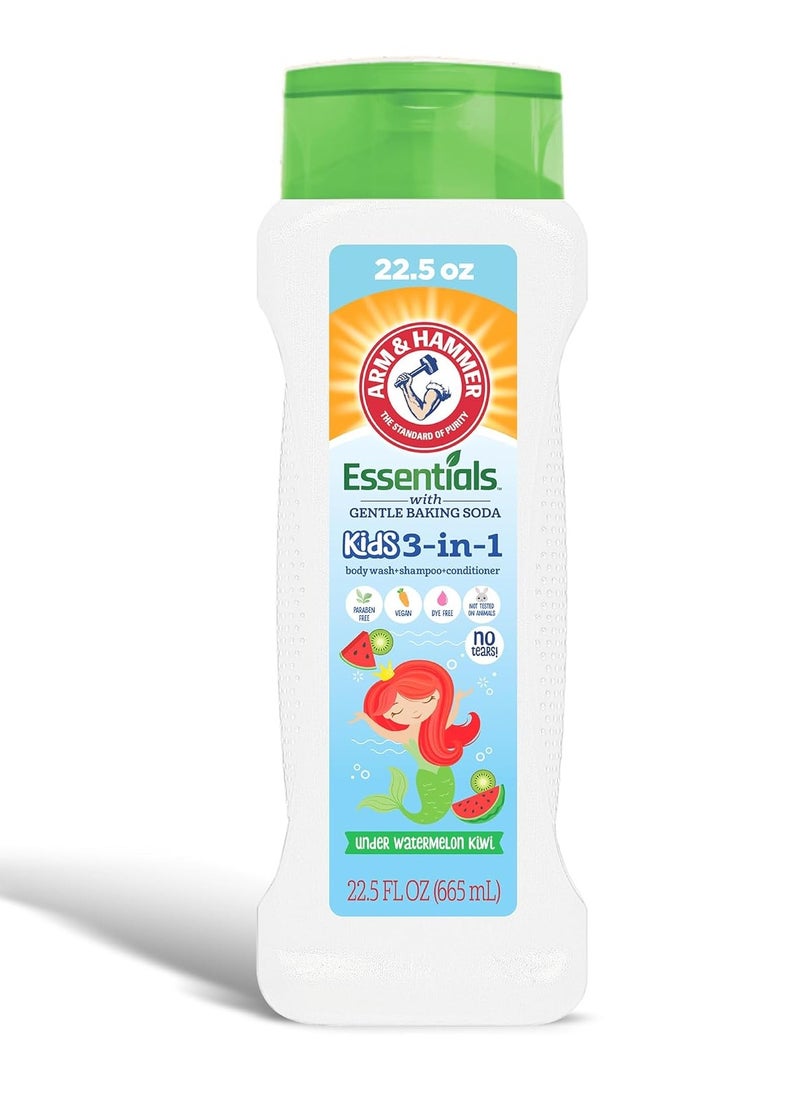 Arm & Hammer Essentials 3-in-1 Kids Watermelon Kiwi Shampoo, Conditioner and Non-Toxic Body Wash - 22.5oz