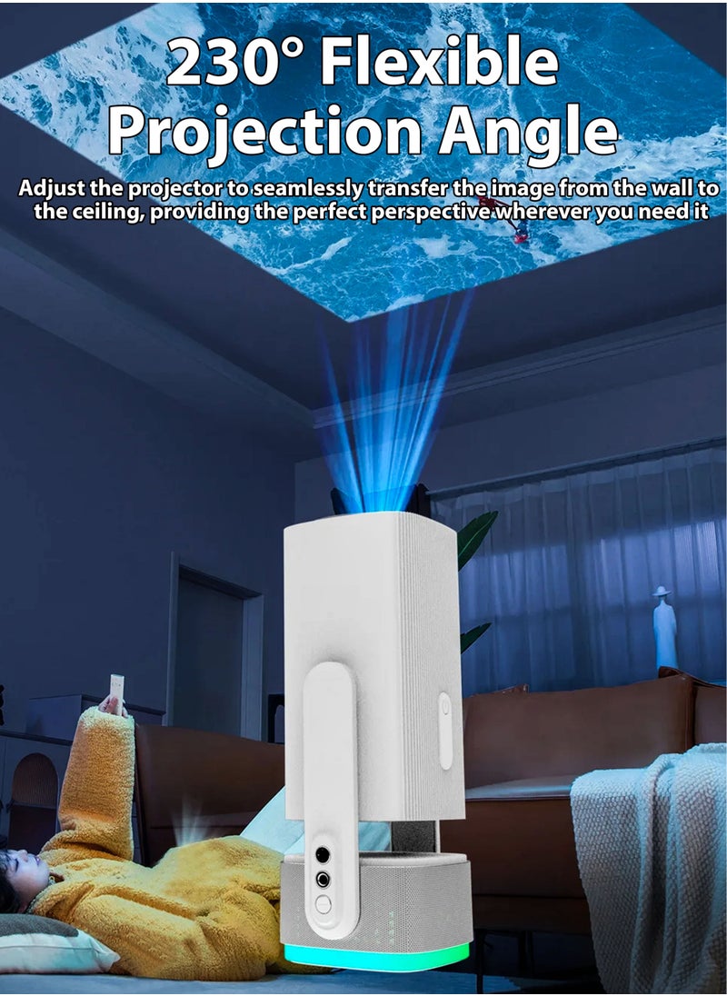 Rechargeable 5000 Lumens HD Smart Mini Projector with 150-Inch Display, 4K Home Theater, 230° Rotating Screen, and Built-In Battery for Movies, Gaming, and Presentations