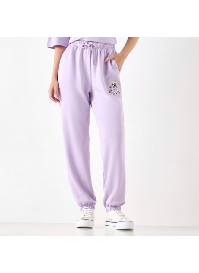 Tom and Jerry Embroidered Joggers with Drawstring Closure and Pockets