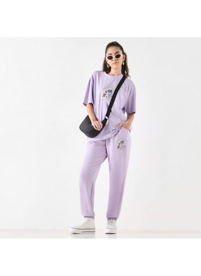 Tom and Jerry Embroidered Joggers with Drawstring Closure and Pockets