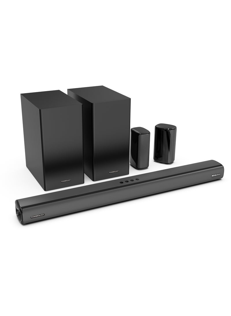 Sound Bar 5.2.4CH Dual Woofer Wireless Home Theater / Immersive Powerful Sound / Universal Audio Interface / Wireless Mic Included / Wireless Woofers & Speakers - Black