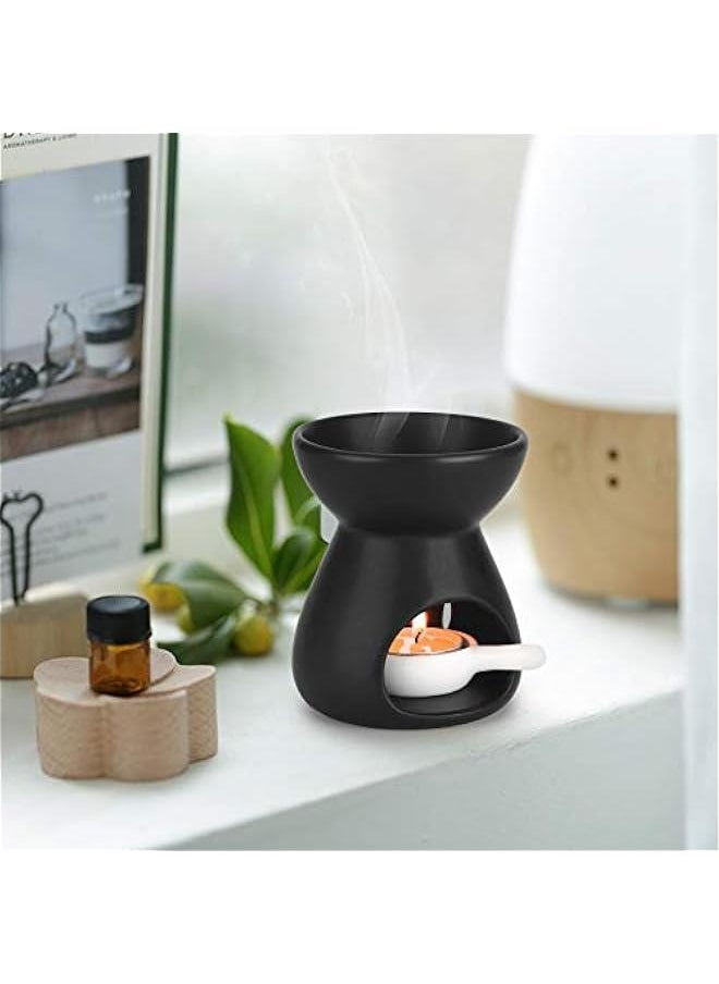 Essential Oil Burner Wax Melt Burners Set of 1, Aromatherapy Aroma Burner Ceramic Oil Diffuser Candle Tealight Holder Home Bedroom Decor Christmas Housewarming Gift, Black