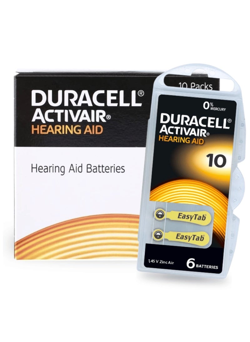 60-Pieces Duracell Activair (Size 10) Hearing Aid 1.45V Zinc-Air Hg0% Mercury Batteries