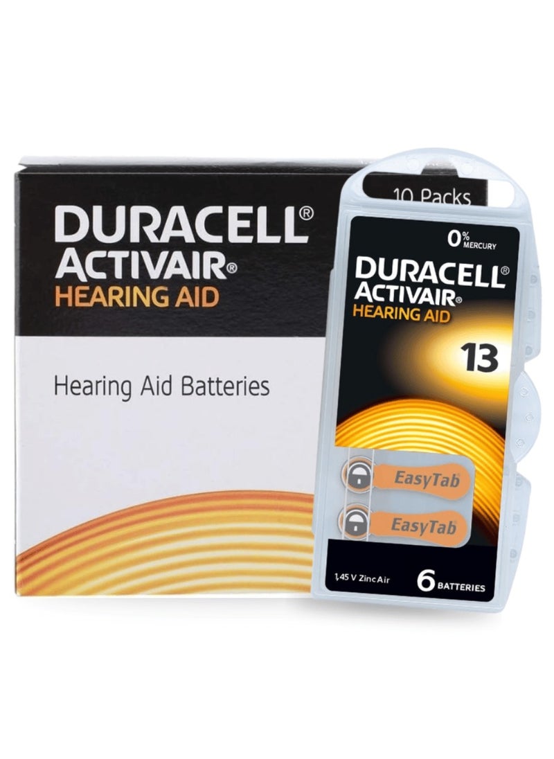 60-Pieces Duracell Activair (Size 13) Hearing Aid 1.45V Zinc-Air Hg0% Mercury Batteries