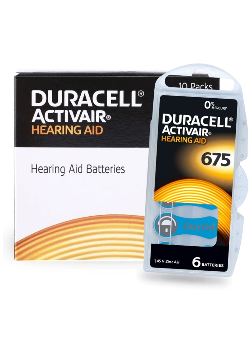 60x Duracell Activair Hearing Aid Batteries (Size 675) Zinc-Air 1.45V Mercury Free
