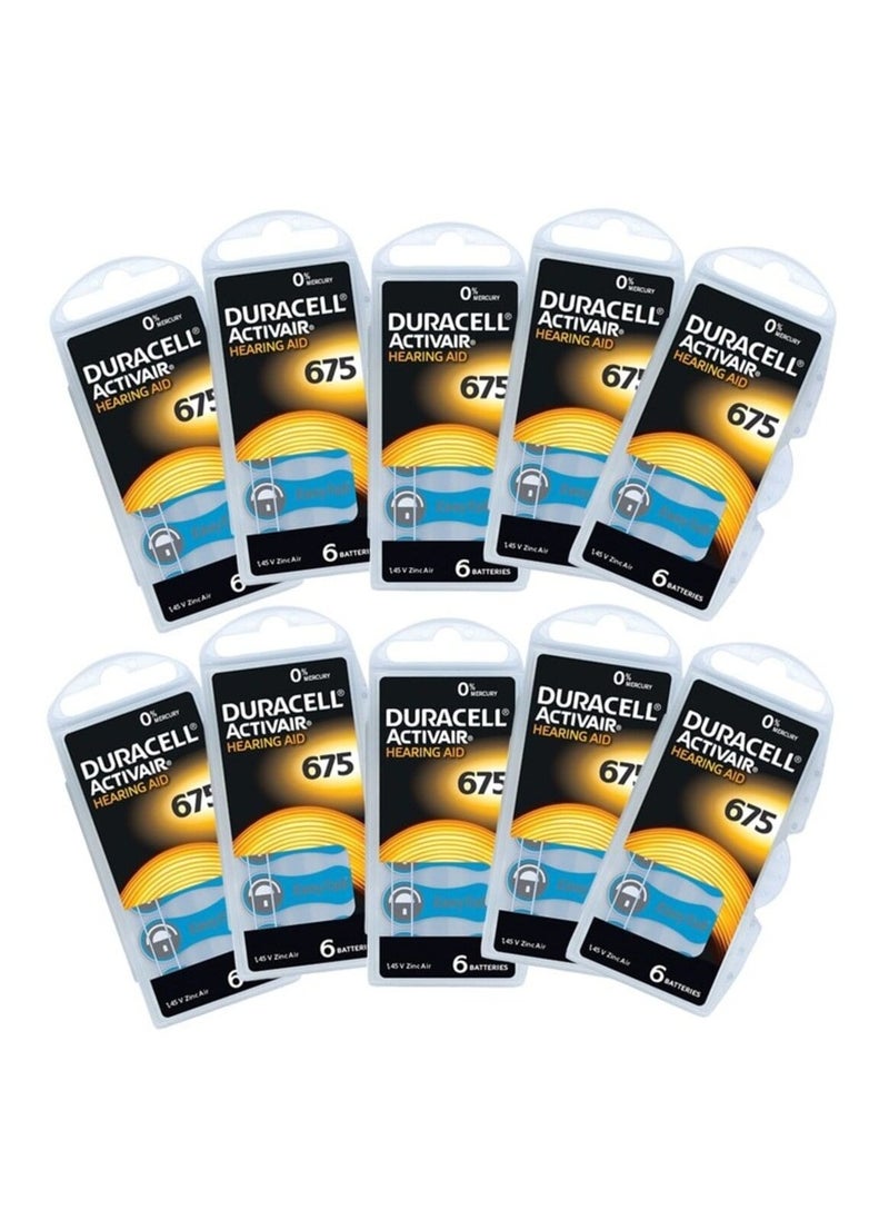 60x Duracell Activair Hearing Aid Batteries (Size 675) Zinc-Air 1.45V Mercury Free