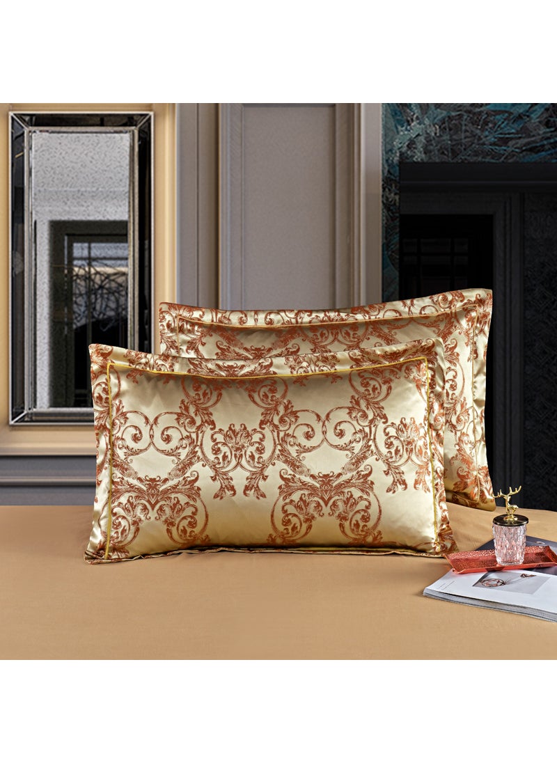 Luxurious Damask Jacquard Pillow Covers 48×74cm Mousse love-golden coffee [pair of pillowcases]