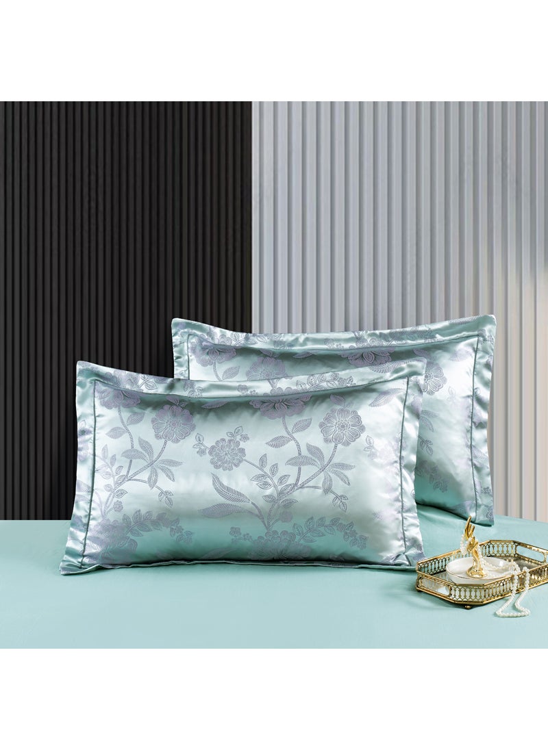 Luxurious Damask Jacquard Pillow Covers 48×74cm Silk road flower rain-aqua green [pair of pillowcases]