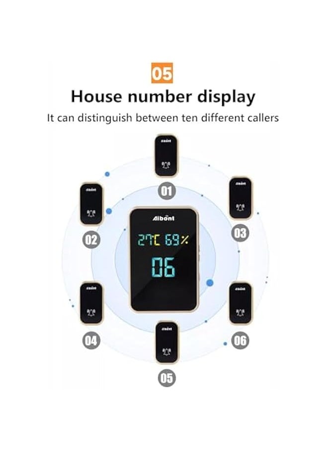 Self-generating Doorbell Clock Hygrometer Room Temperature and Humidity Wireless Doorbell Elderly Pager Visual Doorbell Electronic Device (Black)